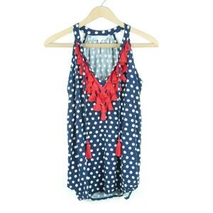 Escapada Small Tank Top Navy Blue Polka Dot Nautical Fringe Resort Preppy Tassel